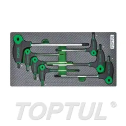 Jogo de 7 Chaves Sextavadas Longas de Ponta Esférica em Tabuleiro GEA0712 Toptul Toptul