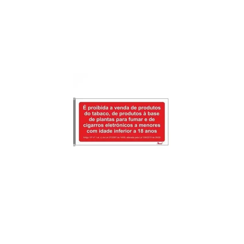 Placa Sinalizadora 20x10cm em PVC "Proibida Venda de Tabaco" Valpec