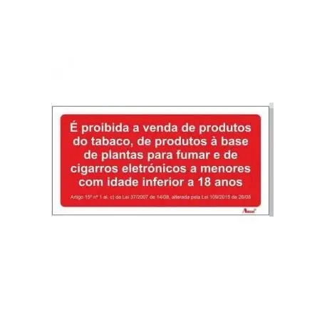Placa Sinalizadora 20x10cm em PVC "Proibida Venda de Tabaco" Valpec Valpec