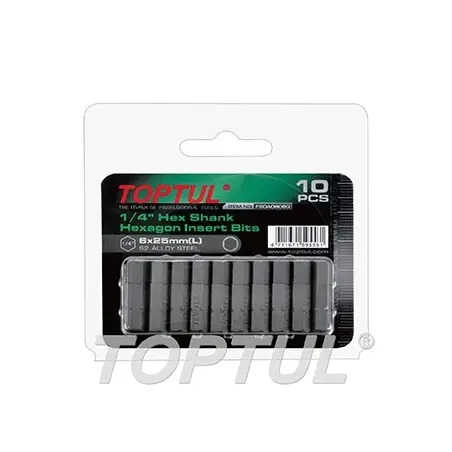 Jogo de 10 Bits Sextavos 1/4" 4x25mm FSDA0804G Toptul Toptul