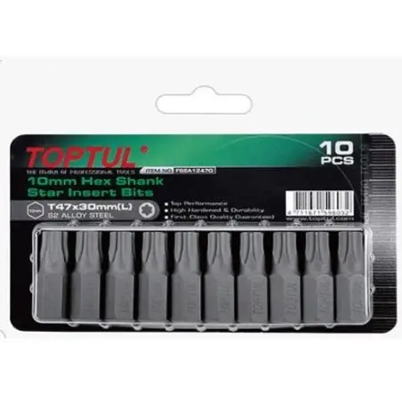Jogo de Bits Torx 10mm T50x30mm 10 Peças FSEA1250G Toptul Toptul