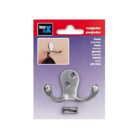 Cabide Classic Duplo Latão Niquel Acetinado Inofix Inofix