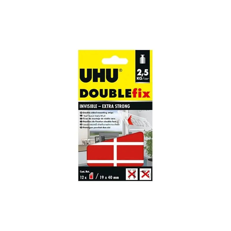 Tiras de Fita Dupla Face Invisível 19x40mm Pack 12un Doublefix UHU