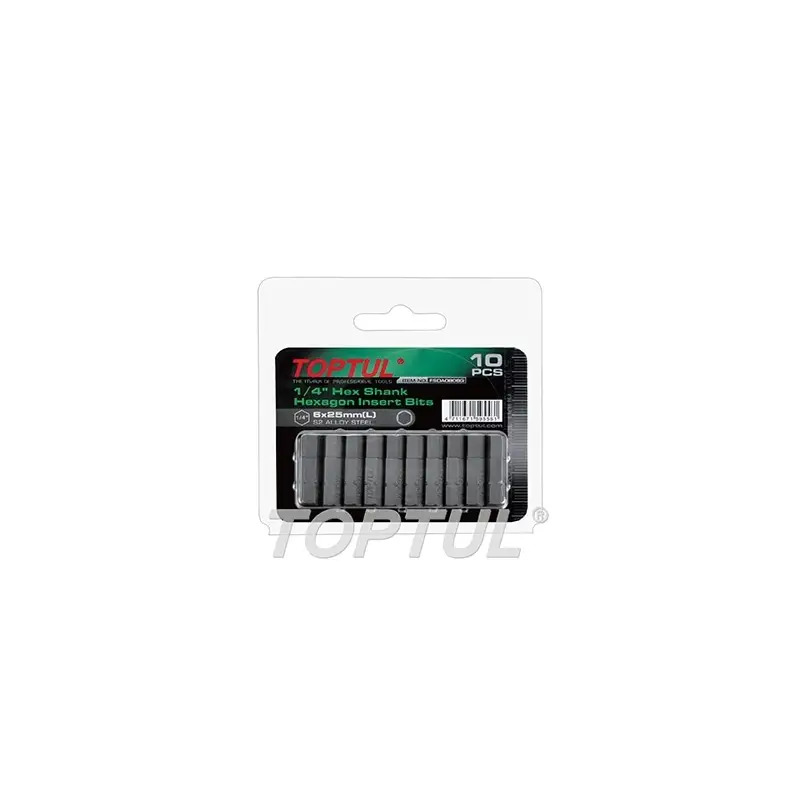 Jogo de 10 Bits Sextavos 1/4" 2x25mm FSDA0802G Toptul