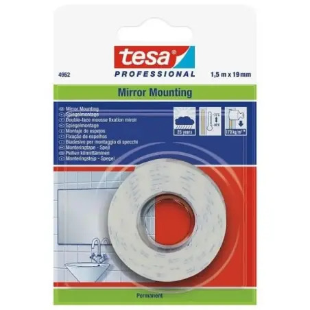 Rolo de Fita Adesiva Dupla Face Branca Tesafix Espelho 1,5mt x 19mm 4952 Tesa Tesa