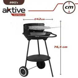 Barbecue Metálico Redondo com 2 Rodas 42x76,5cm 52802 Aktive Aktive