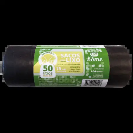 Saco para Lixo 50lt com Fecho Fácil Pack 15un Up Up