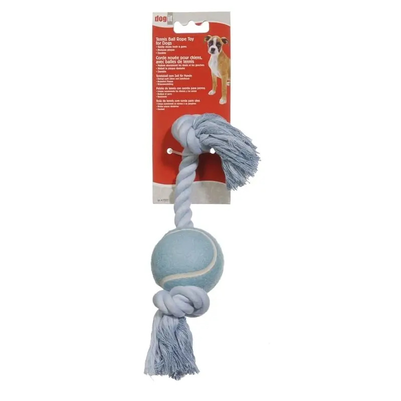 Brinquedo Nó com Bola de Ténis em Algodão Azul para Cão Dogit