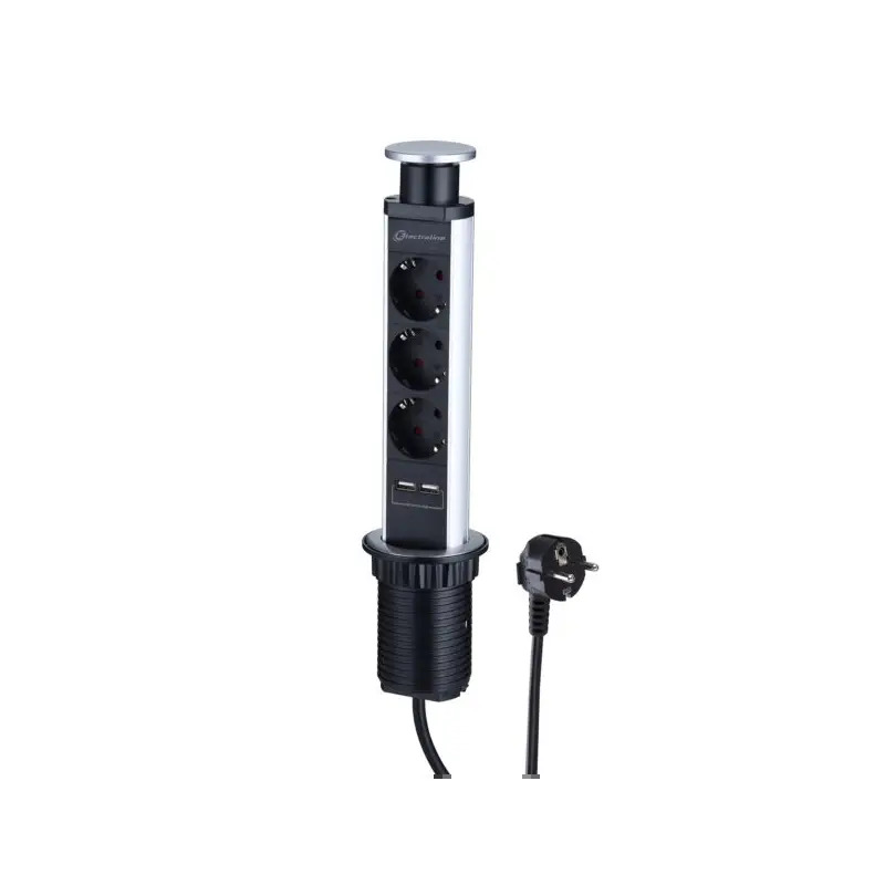 Bloco Vertical de 3 Tomadas para Secretária + 2 Saídas USB 2mt Electraline Bloco Vertical de 3 Tomadas para Secretária + 2 Saídas USB 2mt Electraline