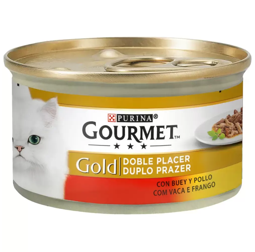 Gourmet Gold Duplo Prazer com Vaca e Frango para Gato 85gr Purina