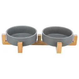 Suporte Em Madeira C/ 2 Gamelas Em Ceramica 0,3 Lt Trixie Trixie