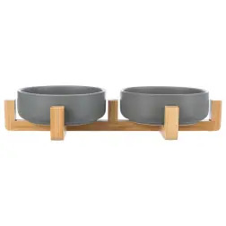Suporte Em Madeira C/ 2 Gamelas Em Ceramica 0,3 Lt Trixie Trixie