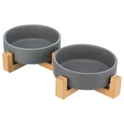 Suporte Em Madeira C/ 2 Gamelas Em Ceramica 0,3 Lt Trixie Trixie