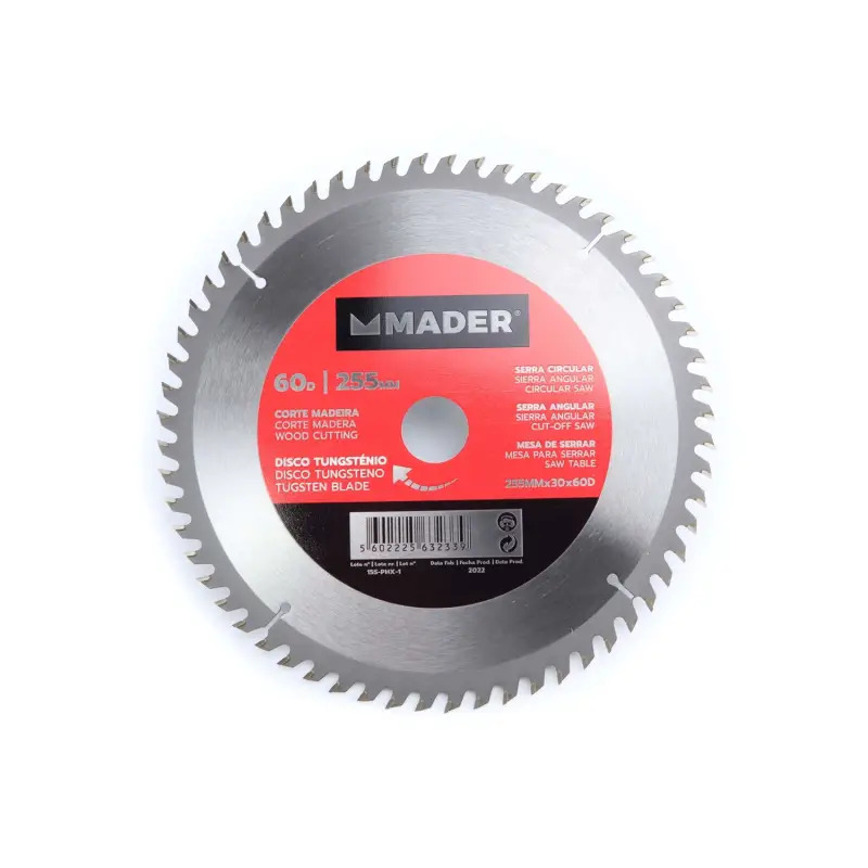 Disco Tungsténio Corte Madeira 255mm 60d   MADER POWER TOOLS