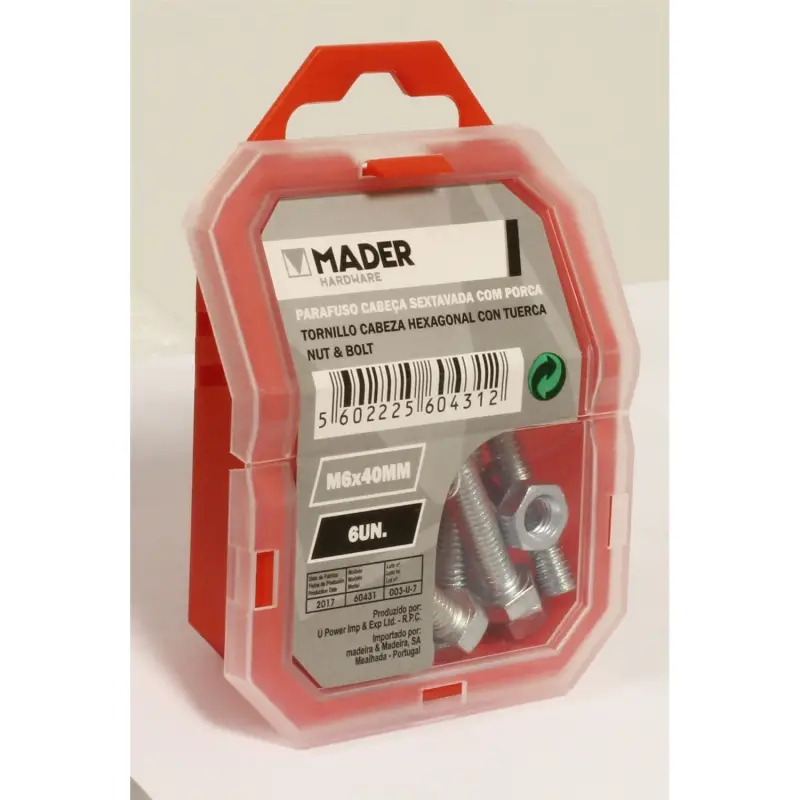 Parafuso Cabeça Sextavada Com Porca M6x40mm MADER HARDWARE