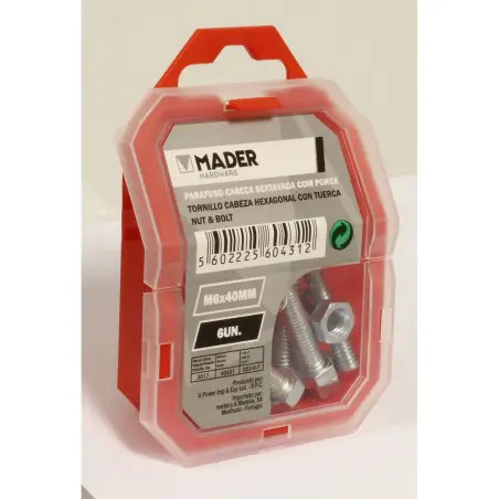 Parafuso Cabeça Sextavada Com Porca  M6x40mm  MADER HARDWARE - 132058039
