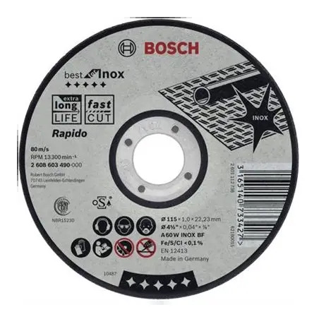 Disco de Corte Recto para Inox 180x1,6mm 2608603498 Bosch Bosch