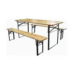 Conjunto de Mesa e 2 Bancos em Madeira 220x45x75cm Valpec Valpec
